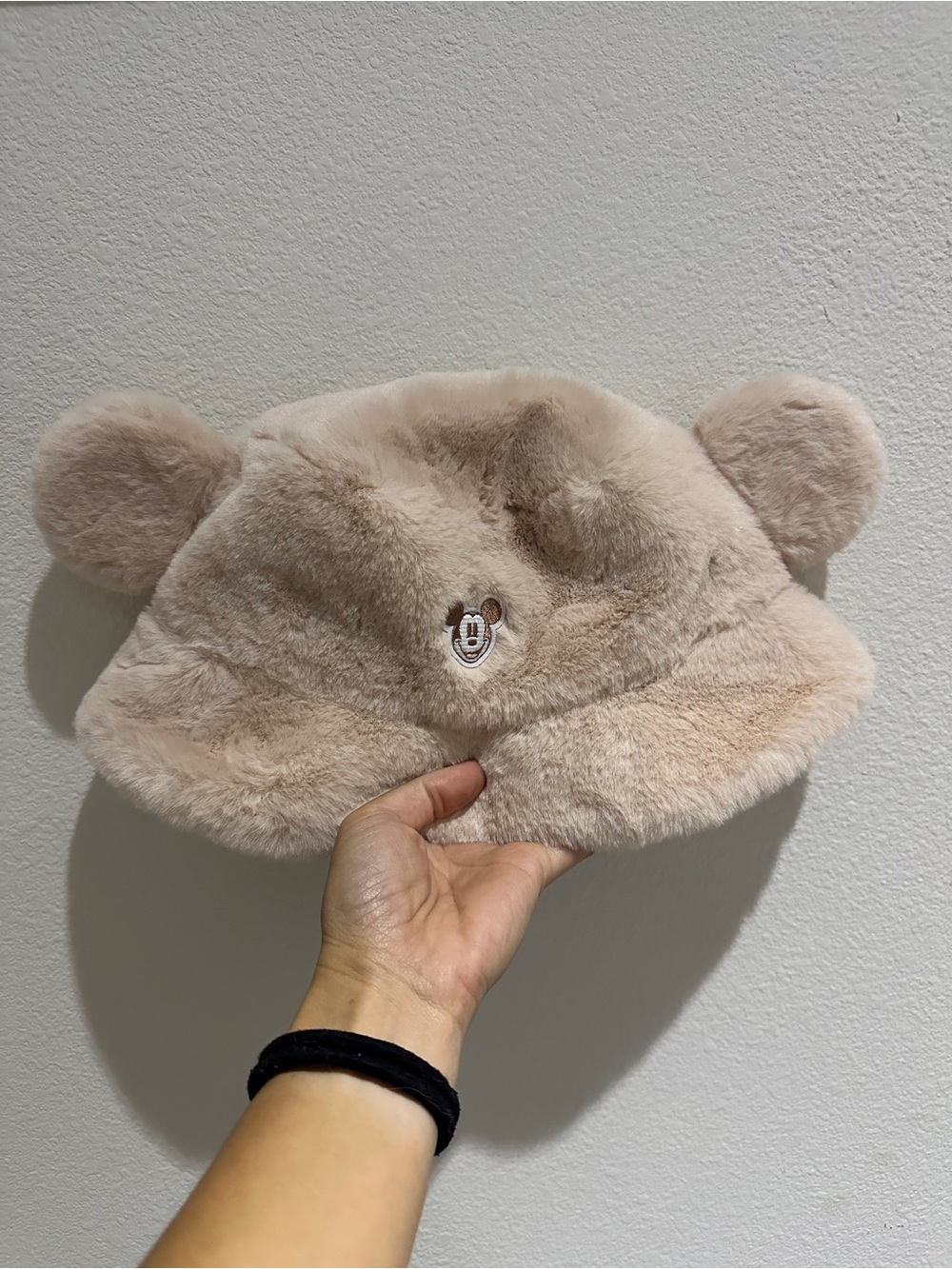 Tokyo Disney Plush Beige Bucket Hat with Black Trim